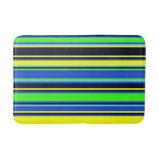 Blue, Lime, and Yellow Striped Bath Mat