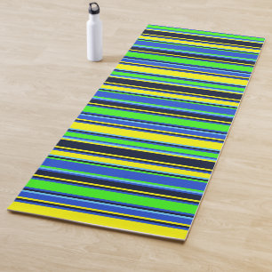 Blue, Lime, and Yellow Striped Yoga Mat