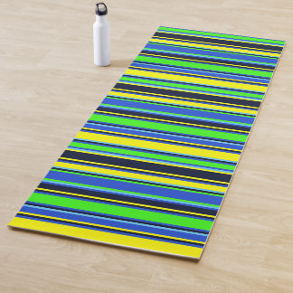 Blue, Lime, and Yellow Striped Yoga Mat
