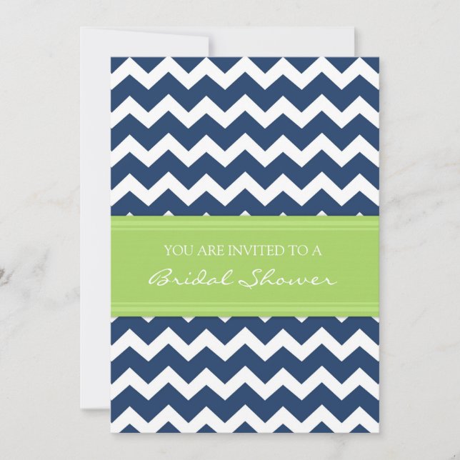 Blue Lime Chevron Bridal Shower Invitation Cards (Front)