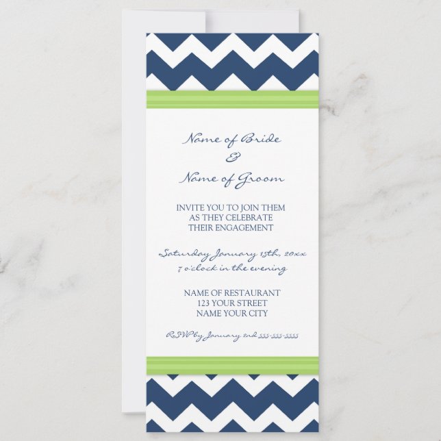 Blue Lime Chevron Engagement Party Invitations (Front)