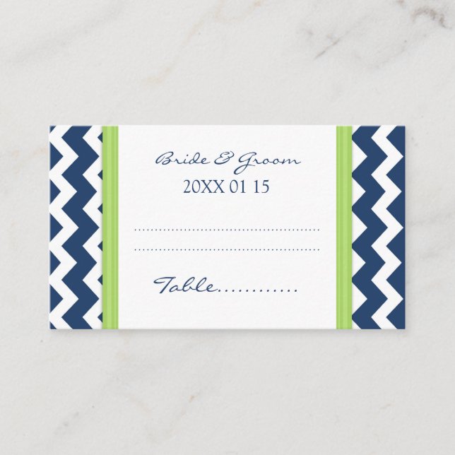 Blue Lime Chevron Wedding Table Place Setting Card (Front)