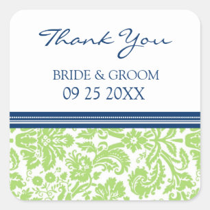 Blue Lime Damask Thank You Wedding Favour Tags