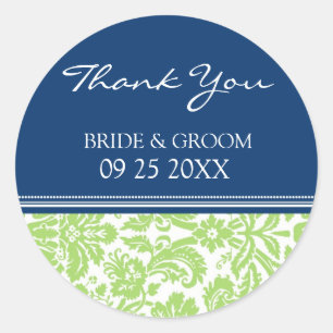 Blue Lime Damask Thank You Wedding Favour Tags