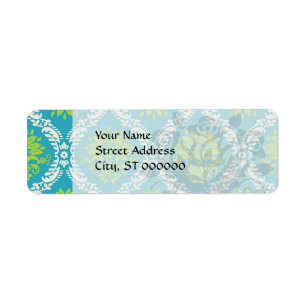 blue lime green and cream ornate damask