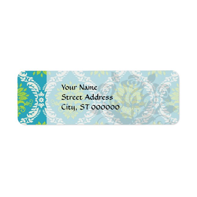 blue lime green and cream ornate damask (Front)