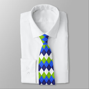 Blue, Lime Green and White Argyle Tie
