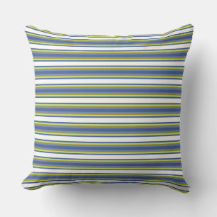 Blue Lime Green and White Stripe Throw Pillow