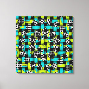Blue Lime Green Black White Square Circle Weave Canvas Print