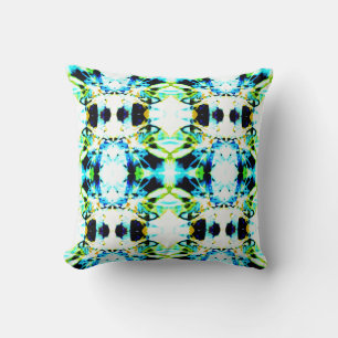 Blue Lime Green Gold Black Large Tile Design Throw Pillow