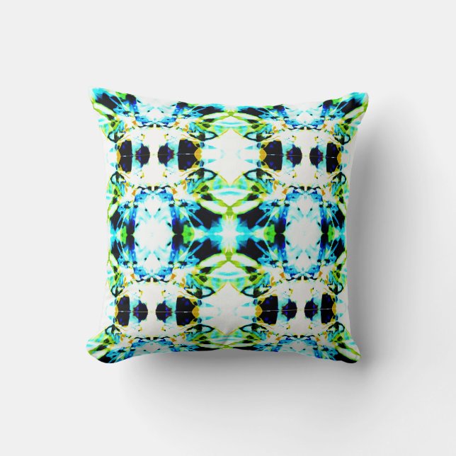Blue Lime Green Gold Black Large Tile Design Throw Pillow (Front)