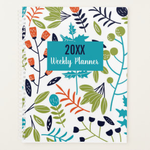 Blue Lime Green & Orange Colourful Floral Pattern Planner