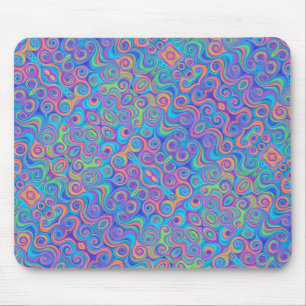 Blue, Lime Green, Purple, Orange Swirl Pattern Mouse Pad