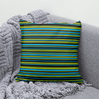 Blue lime green simple elegant Stripes pattern Throw Pillow