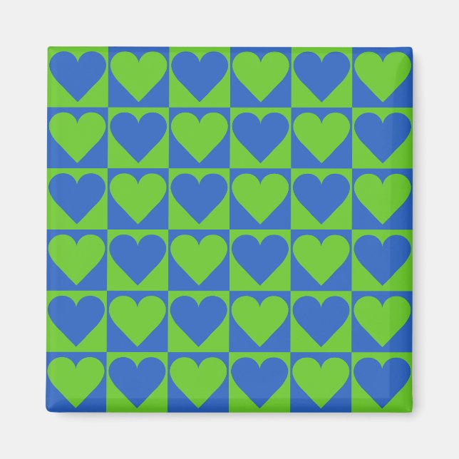 Blue / Lime Heart Pattern custom magnets (Front)