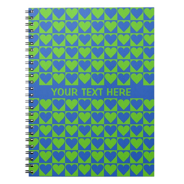 Blue / Lime Heart Pattern custom notebook (Front)