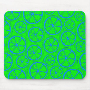 Blue Lime Lemon Pattern with Neon Green Background Mouse Pad