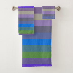 Blue, Lime & Magenta Retro Stripes Bath Towel Set