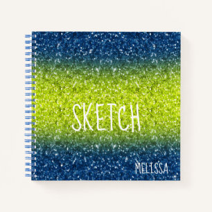 Blue Lime Ombre Glitter Monogram Sketchbook Notebo Notebook