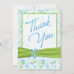 Blue, Lime, White with Lime Faux Ribbon Thank You