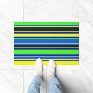 Blue, Lime, & Yellow Striped Door Mat