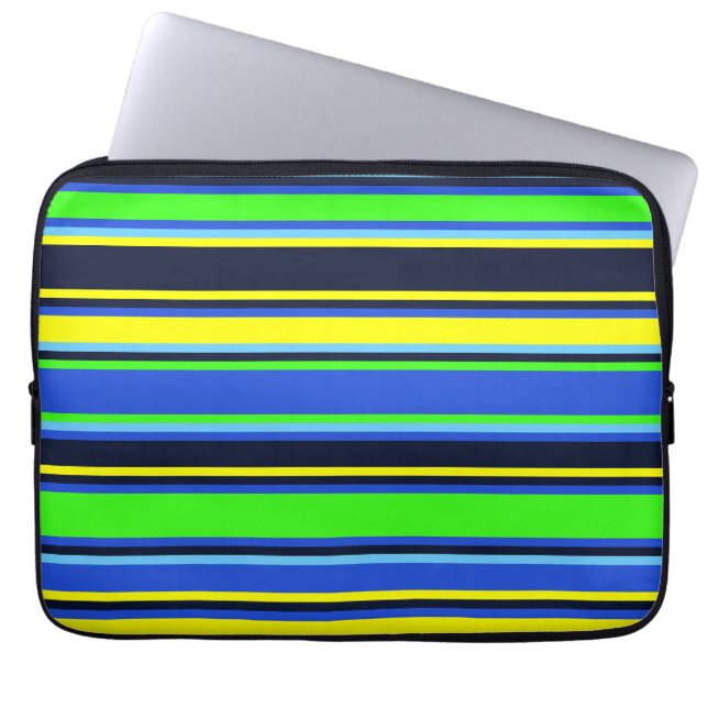 Blue, Lime, & Yellow Striped Electronics Bag (Front)
