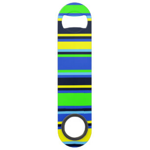 Blue, Lime, & Yellow Striped Opener Bar Key