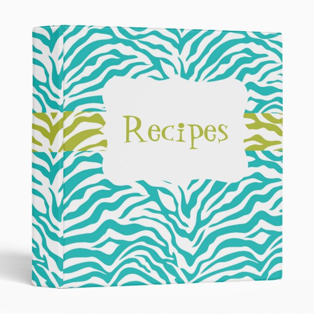 Blue/Lime Zebra Stripe Recipe binder (Front/Spine)