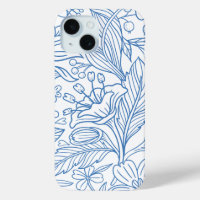 Blue Line Art Floral Mediterranean Botanical 