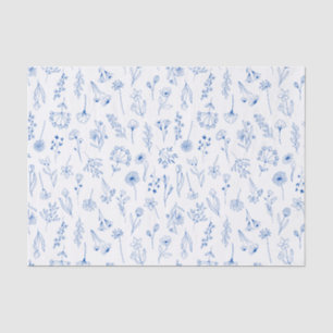 Blue Line Art Mixed Garden Sketch Flowers Tissue Paper
