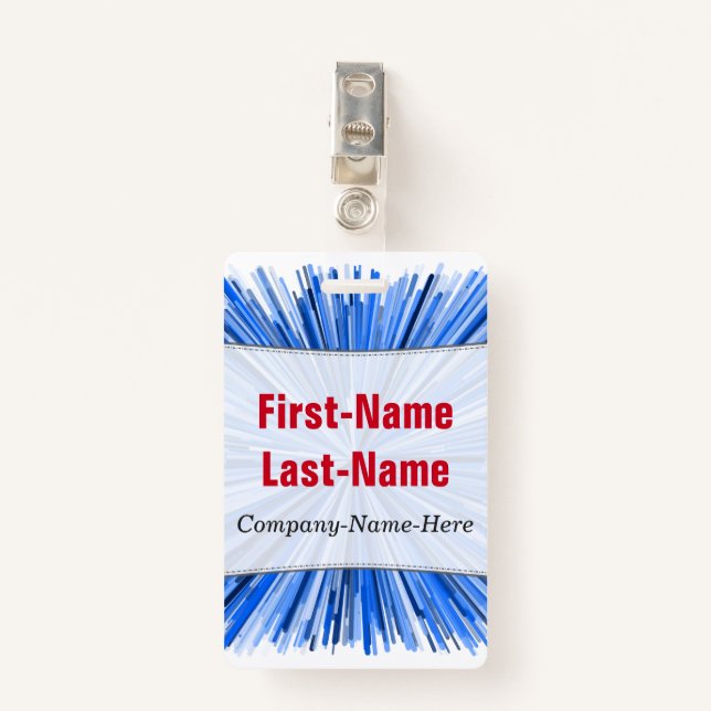 Blue Line Burst Pattern; Personalized Name Badge (Front with Clip)