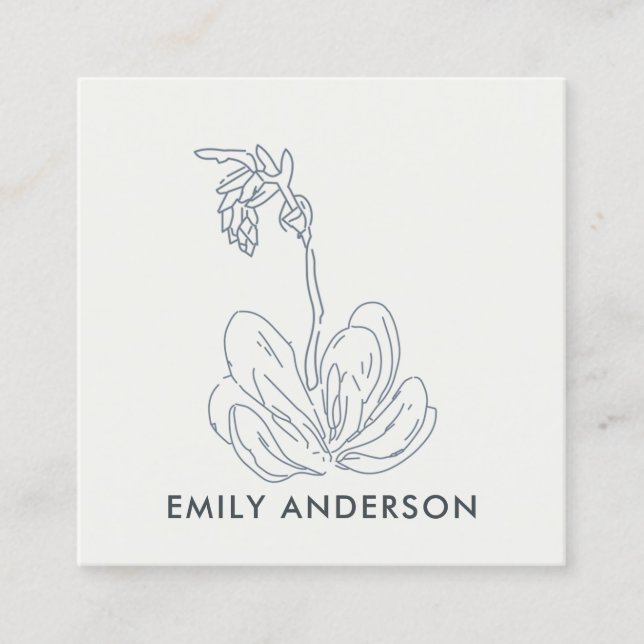 BLUE LINE DRAWING DESERT CACTI SUCCULENT FOLIAGE SQUARE BUSINESS CARD (Front)