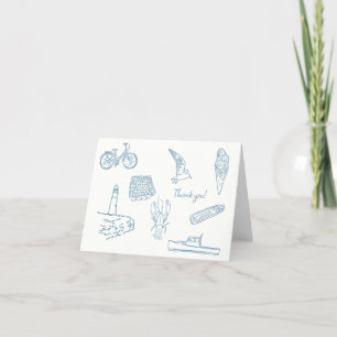 blue line drawing New England Thank you card