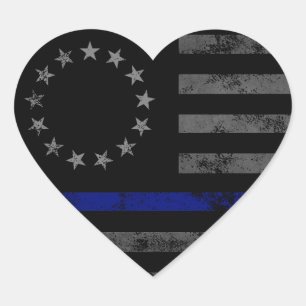 Blue Line First Responder Vintage American Flag Heart Sticker