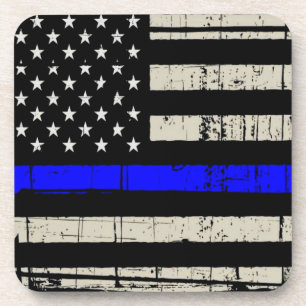 Blue Line Flag Poilice Support American USA Coaster