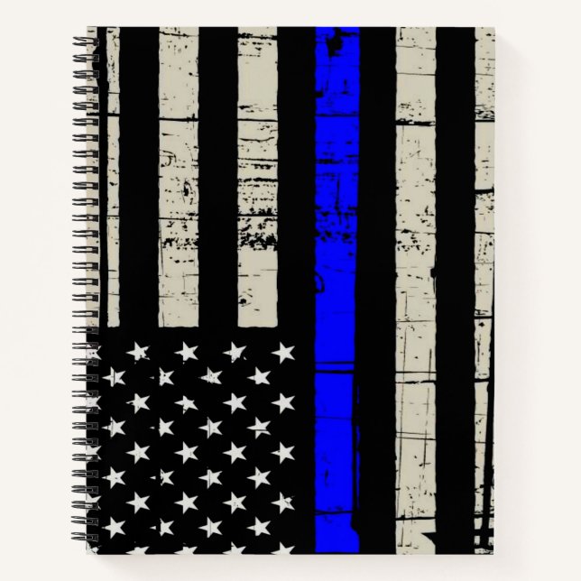 Blue Line Flag Poilice Support American USA Notebook (Front)
