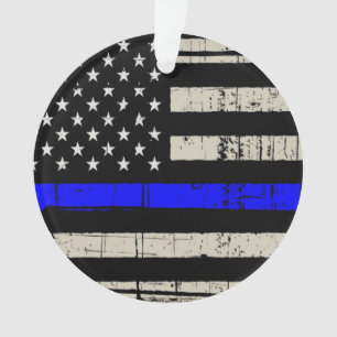 Blue Line Flag Poilice Support American USA Ornament