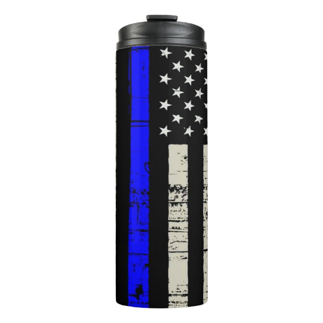 Blue Line Flag Poilice Support American USA Thermal Tumbler (Front)