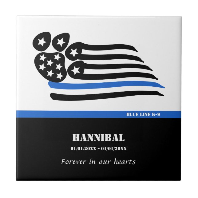 Blue Line K-9 Officer Personalized Memorial Tile (Front)