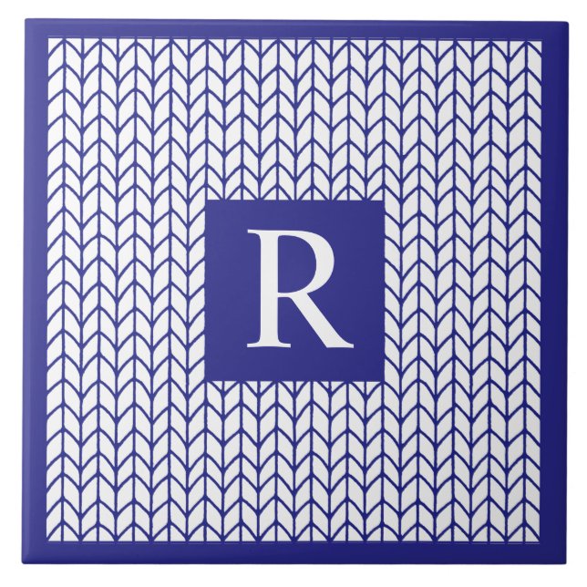 BLUE LINE KNIT Ceramic Tile + Initial II (Front)