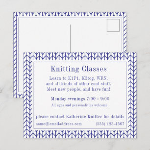 BLUE LINE KNIT "Knitting Classes" Postcard 