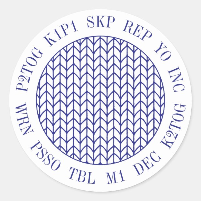 BLUE LINE KNIT Knitting Words Large Round Stickers (Front)