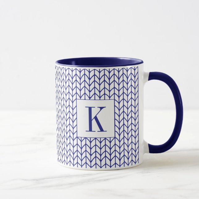 BLUE LINE KNIT Navy Combo Mug + Initial (Right)