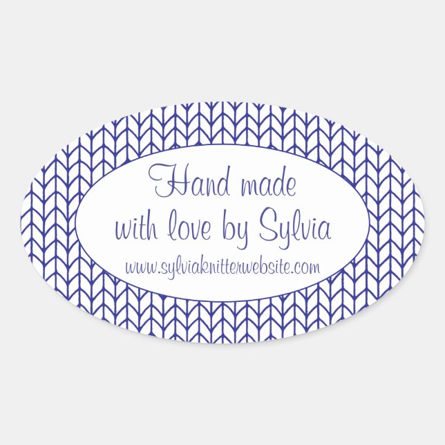 BLUE LINE KNIT Oval "Hand Made" Stickers (Front)