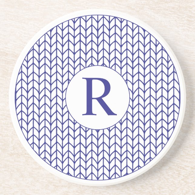 BLUE LINE KNIT Round Sandstone Coaster + Initial (Front)