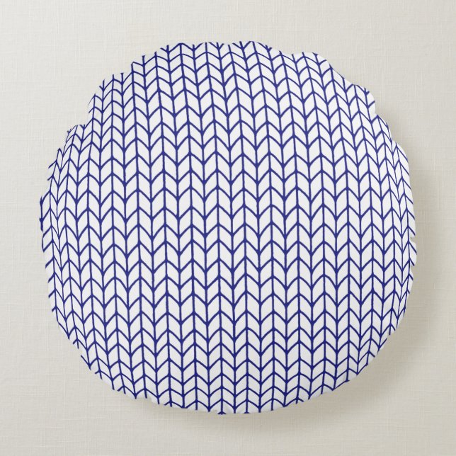 BLUE LINE KNIT Round Throw Pillow (Front)