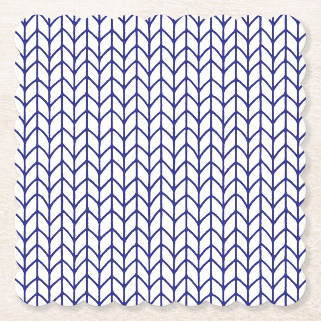 BLUE LINE KNIT Scalloped Square Paper Coasters (Front)
