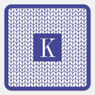 BLUE LINE KNIT Small Square Stickers + Initial II
