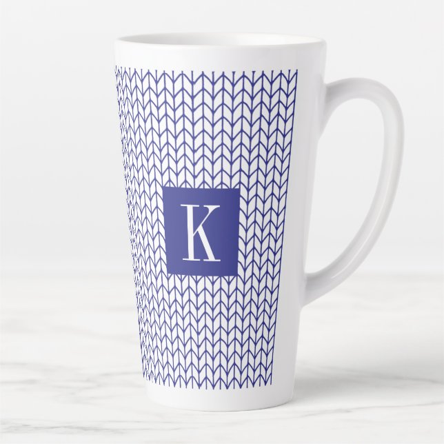 BLUE LINE KNIT Tall Latte Mug + Initial II (Right)