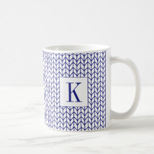 BLUE LINE KNIT White Mug + Initial
